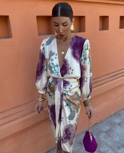 Dafnee | Elegante Midi Jurk met Abstracte Print