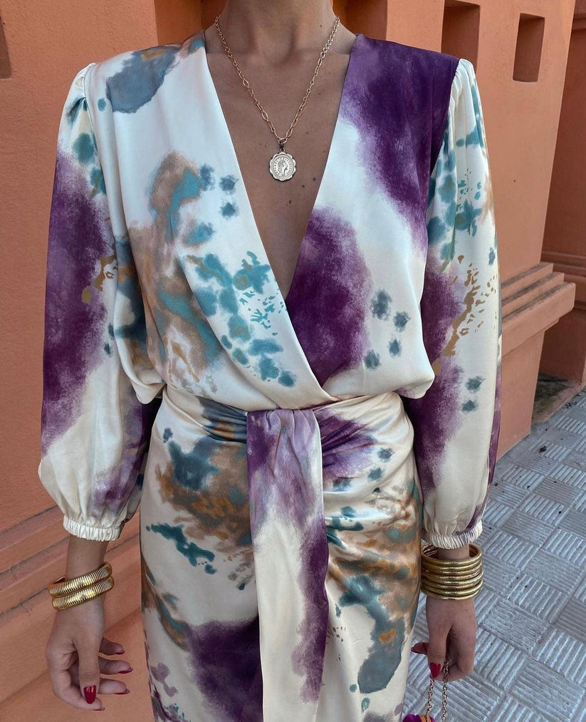 Dafnee | Elegante Midi Jurk met Abstracte Print