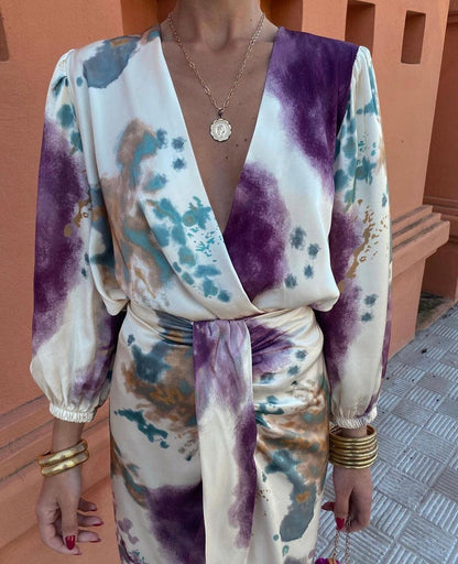 Dafnee | Elegante Midi Jurk met Abstracte Print