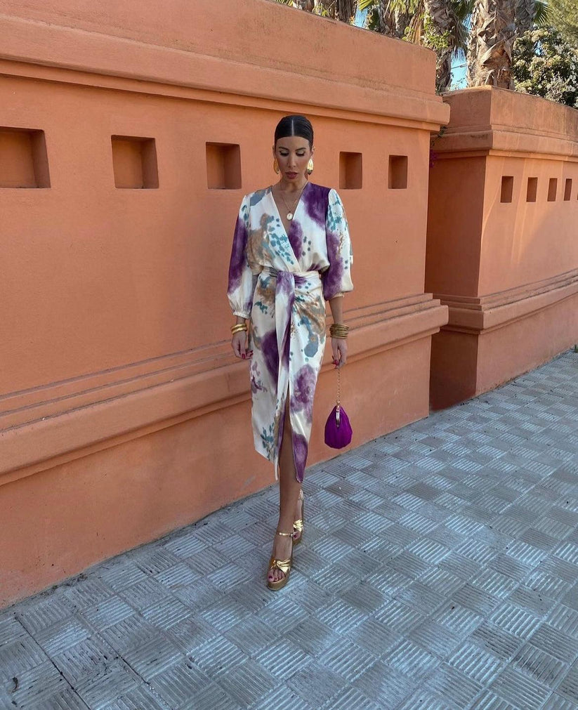 Dafnee | Elegante Midi Jurk met Abstracte Print