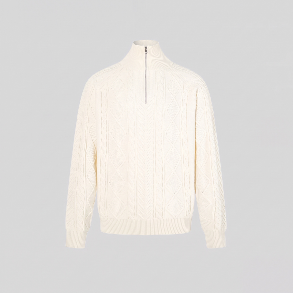 Oversized Gebreide Dames Trui met Staande Kraag en Korte Rits