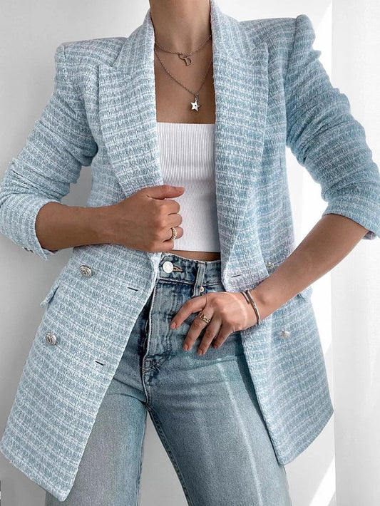 Iria | Tweed Blazer met Double-Breasted Knoopsluiting