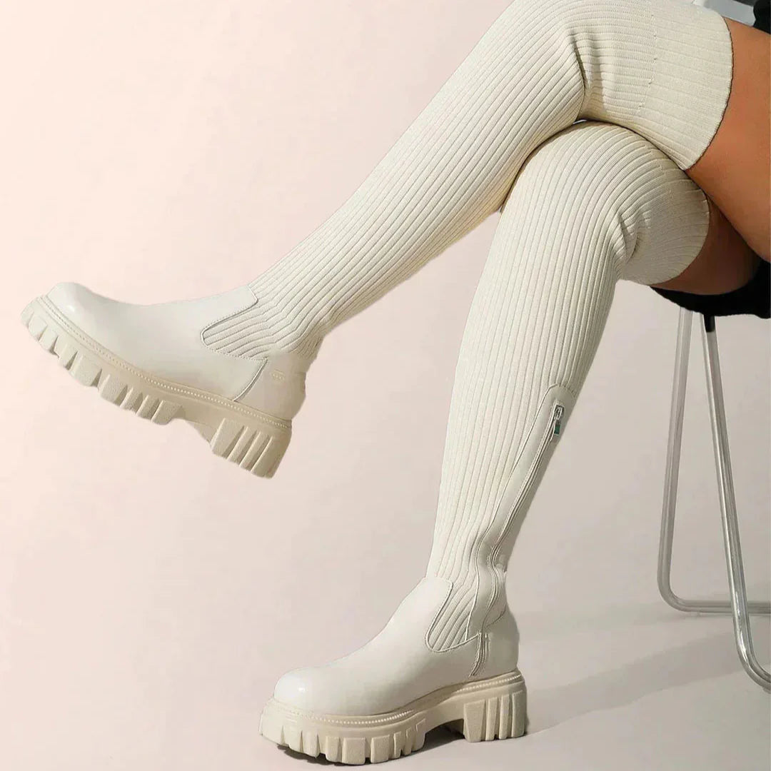 Trendy Stijlvolle Dames Kniehoge Laarzen met Rits