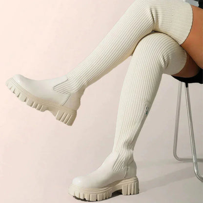 Trendy Stijlvolle Dames Kniehoge Laarzen met Rits