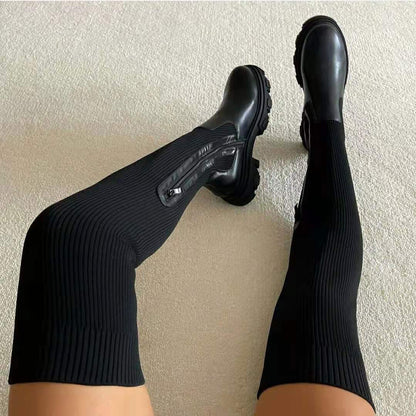 Trendy Stijlvolle Dames Kniehoge Laarzen met Rits