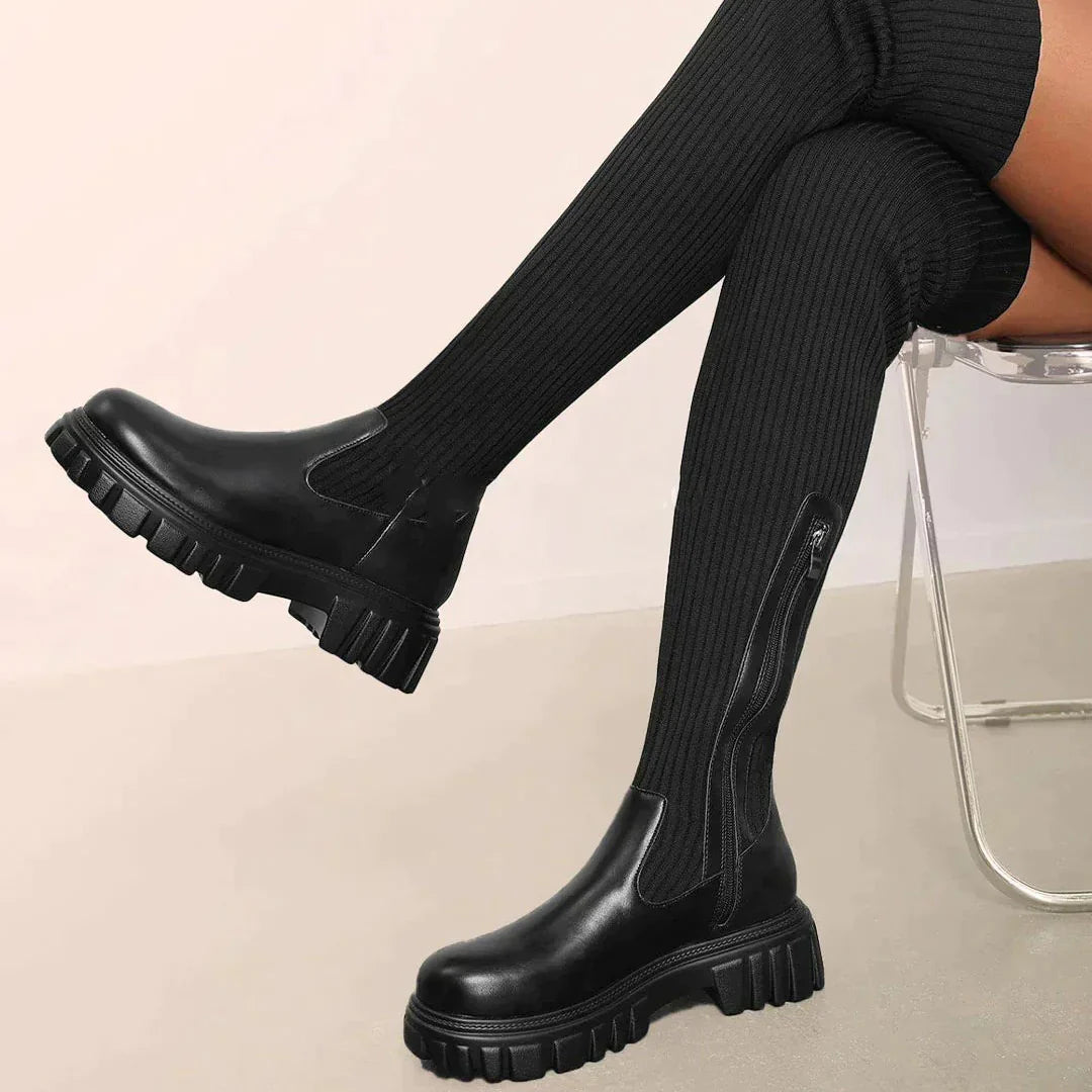 Trendy Stijlvolle Dames Kniehoge Laarzen met Rits