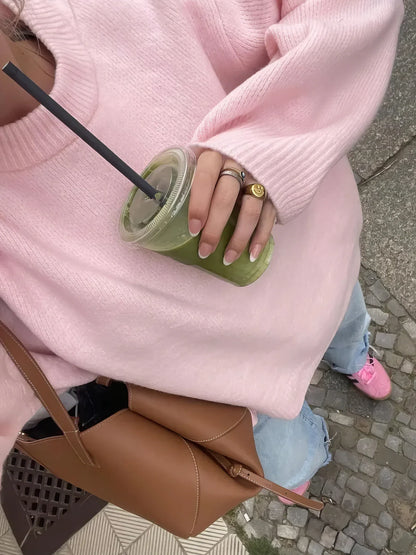 Zachte Oversized Roze Dames Trui met Lange Mouwen