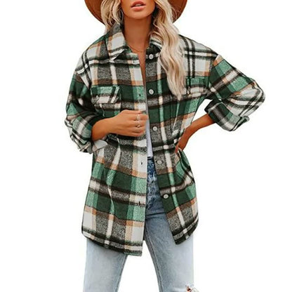 Oversized Dames Wollen Jas met Ruitpatroon en Zakken