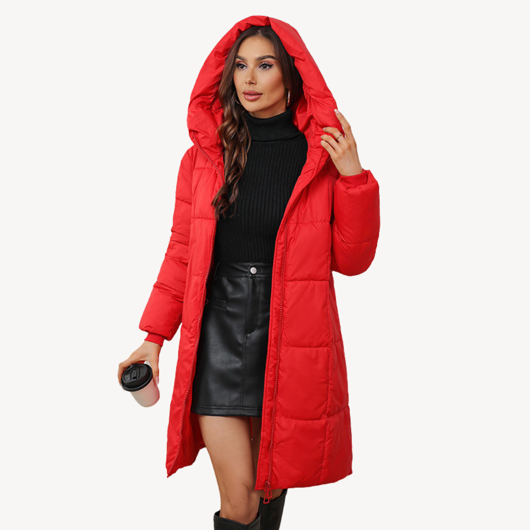 Lange Warme Dames Puffer Jas met Capuchon en Rits