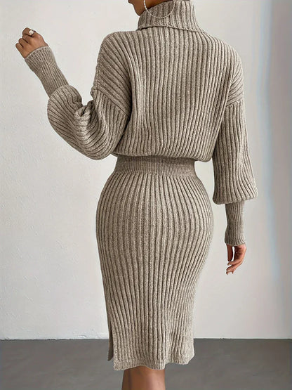 Elegante Gebreide Dames Set met Coltrui en Midi Rok