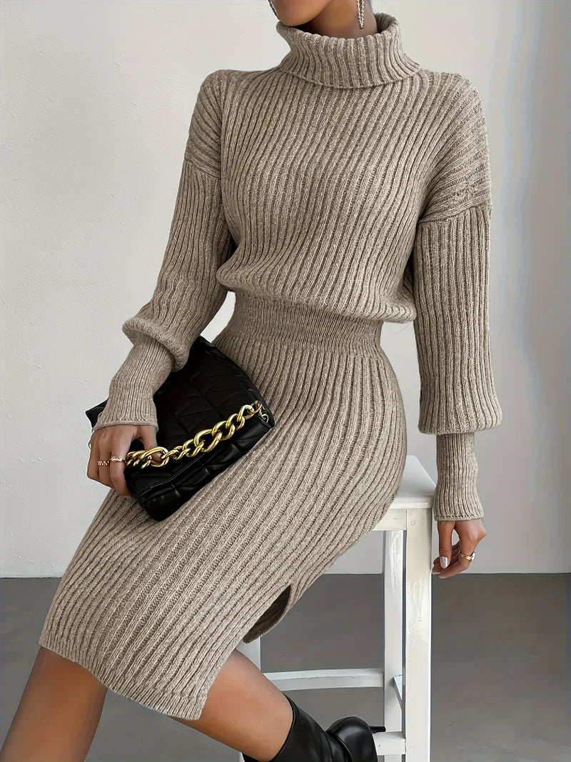 Elegante Gebreide Dames Set met Coltrui en Midi Rok