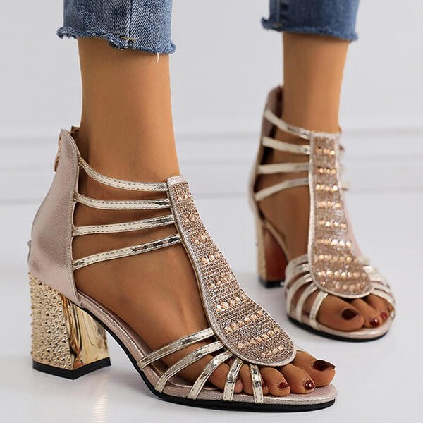 Elegante Glitter Dames Sandalen Met Blokhak En Open Teen