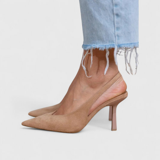 Spitse Suède Dames Slingback Pumps met Hak en Gepolsterd Voetbed