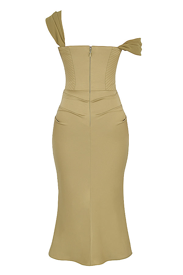 Teela | Midi Jurk met Gedrapeerd Lijfje