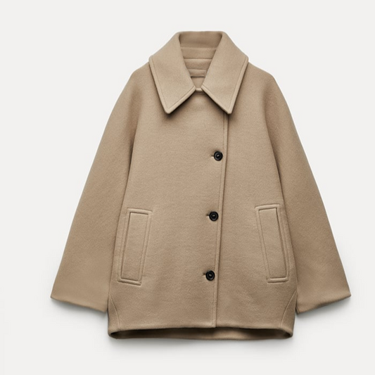 Lichte oversized dames wollen jas met knoopsluiting