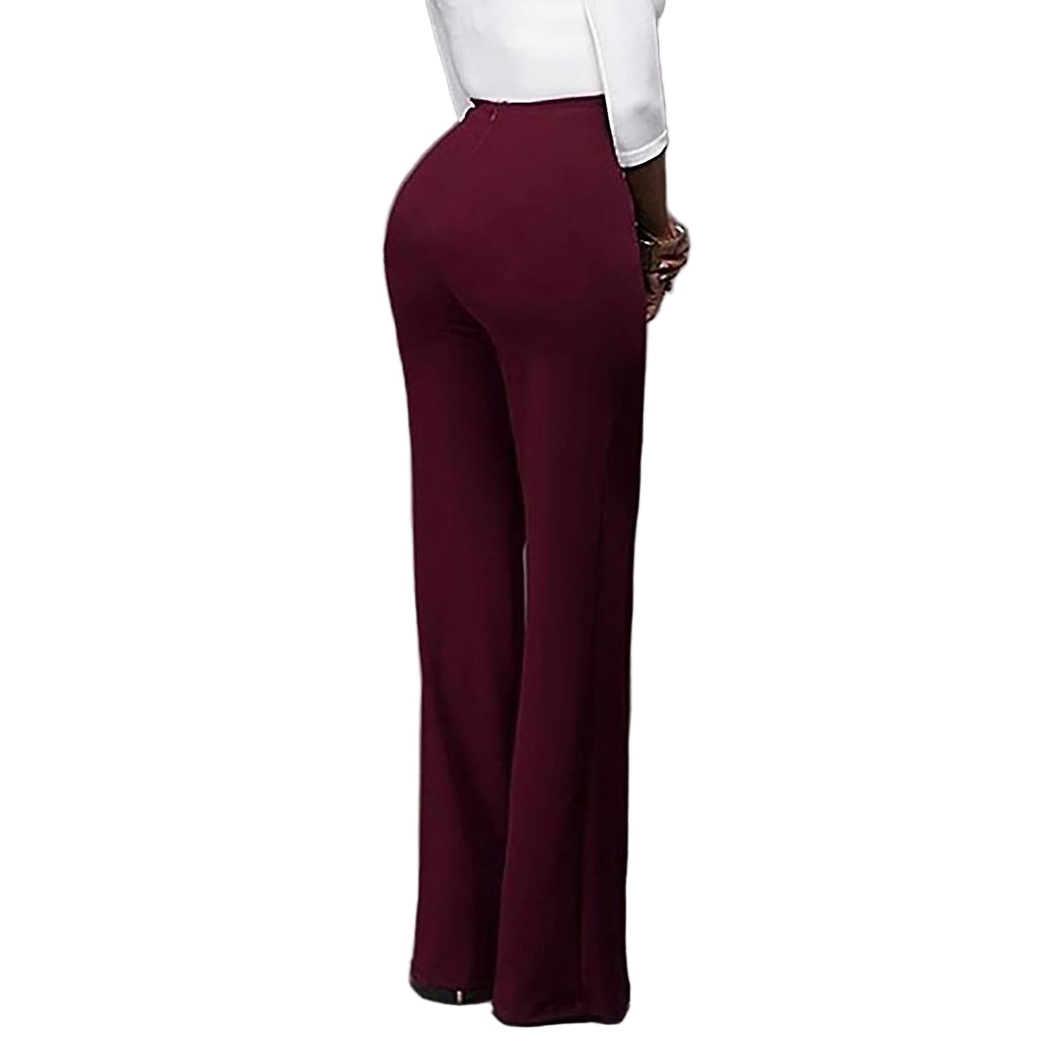 Elegant High Waist Women's Pants in Bordeaux with Buttons