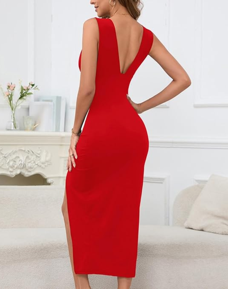 Fyra | Elegante Galajurk met Hoge Split en V-Hals