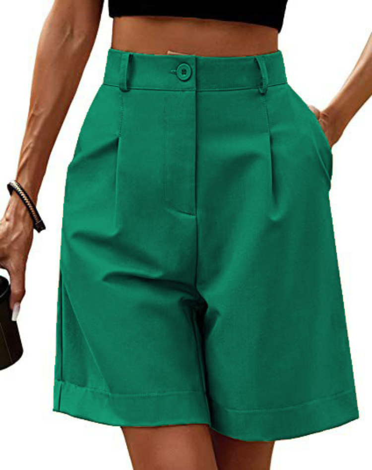Linnen Dames Korte Broek met Hoge Taille en Zakken