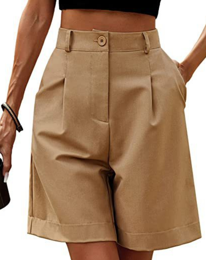 Linnen Dames Korte Broek met Hoge Taille en Zakken