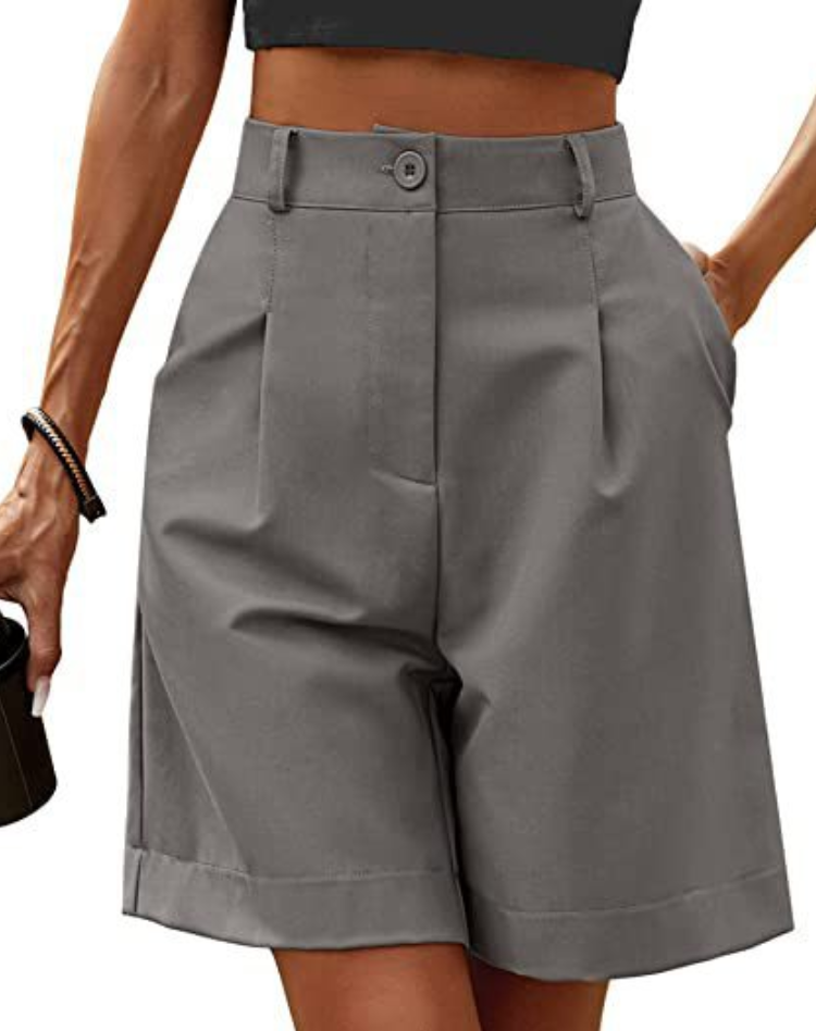 Linnen Dames Korte Broek met Hoge Taille en Zakken
