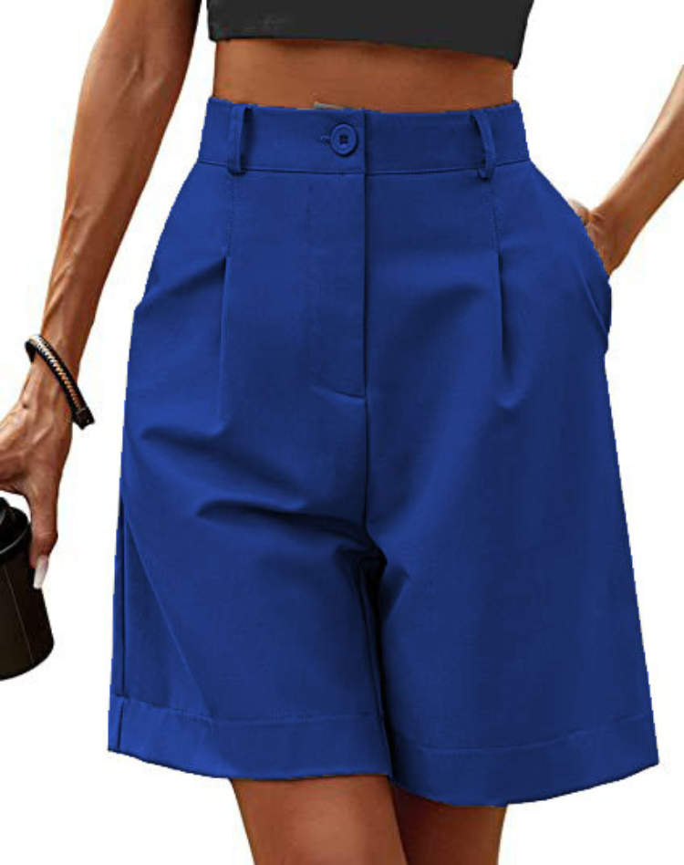 Linnen Dames Korte Broek met Hoge Taille en Zakken