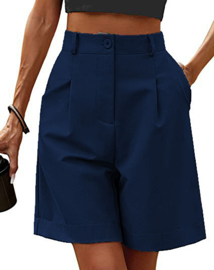 Linnen Dames Korte Broek met Hoge Taille en Zakken