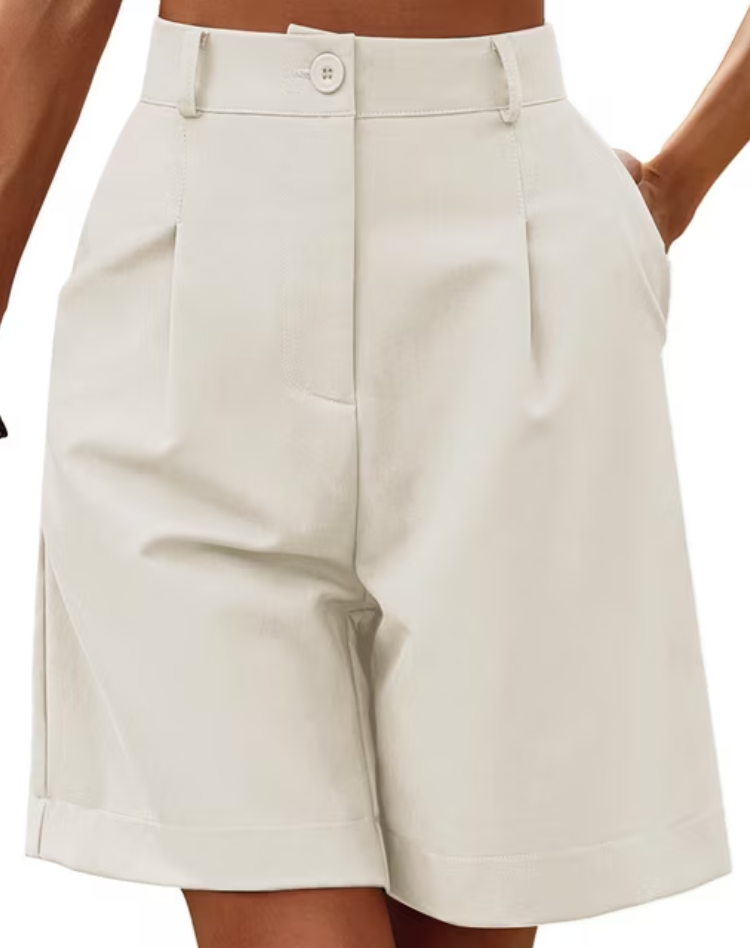 Linnen Dames Korte Broek met Hoge Taille en Zakken