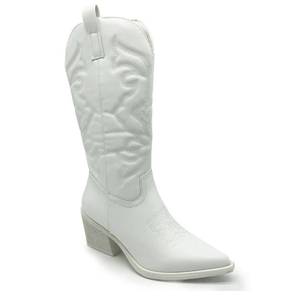 Stijlvolle Witte Cowboy Laarzen Met Hak voor Dames