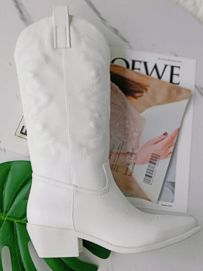 Stijlvolle Witte Cowboy Laarzen Met Hak voor Dames
