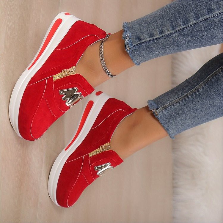 Margy|Baskets slip-on femme avec fermeture éclair dorée et semelle surélevée