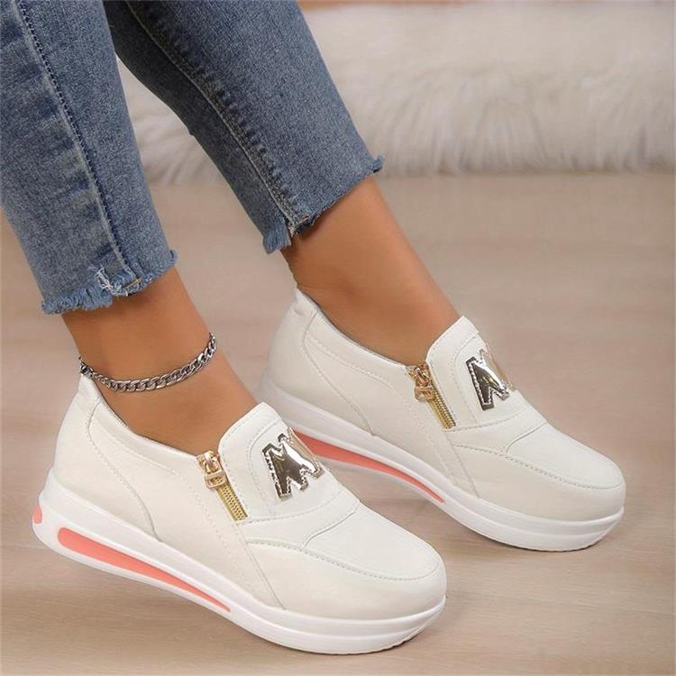 Margy|Baskets slip-on femme avec fermeture éclair dorée et semelle surélevée