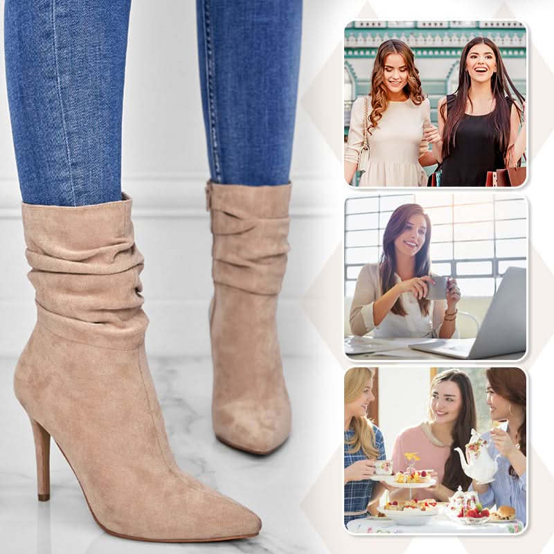Reynah | Elegante Puntige Laarzen met Schach Plooi