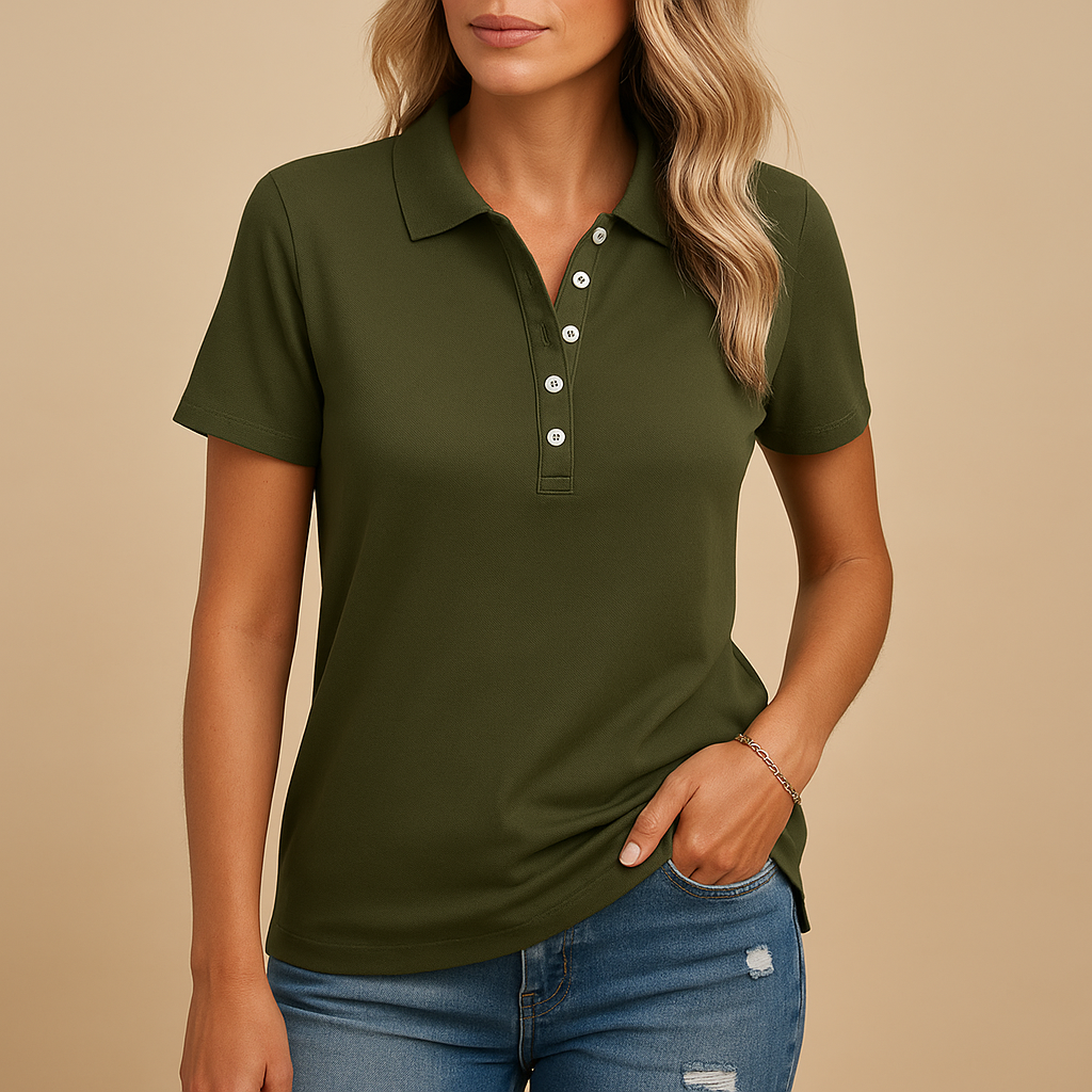 Casual Dames Poloshirt met Korte Mouwen en Knoopsluiting