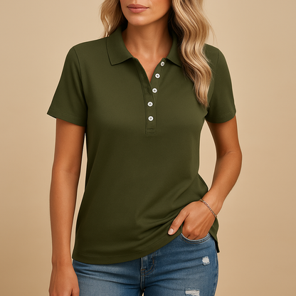 Casual Dames Poloshirt met Korte Mouwen en Knoopsluiting