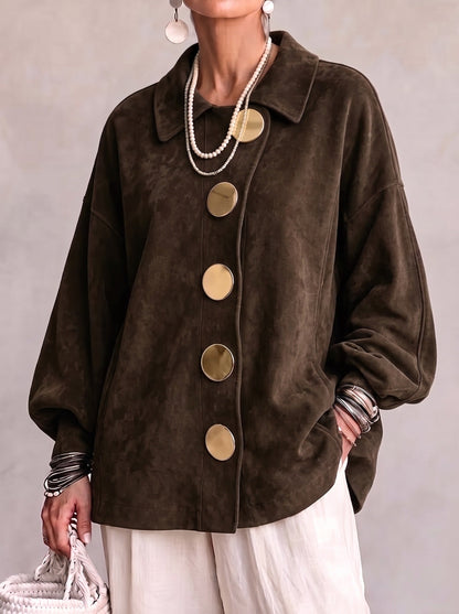 Luchtige Suède Look Dames Shacket met Asymmetrische Knoopsluiting