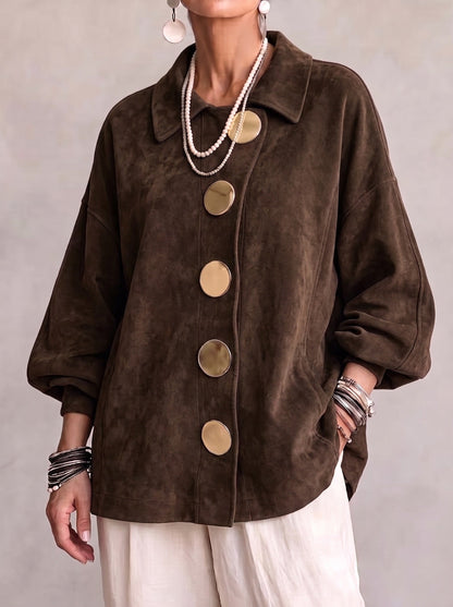 Luchtige Suède Look Dames Shacket met Asymmetrische Knoopsluiting