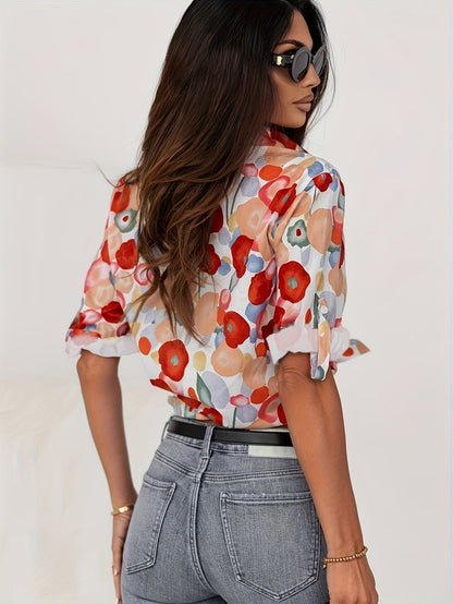 Pathy | Bloemenblouse van Katoen met Waterverfprint