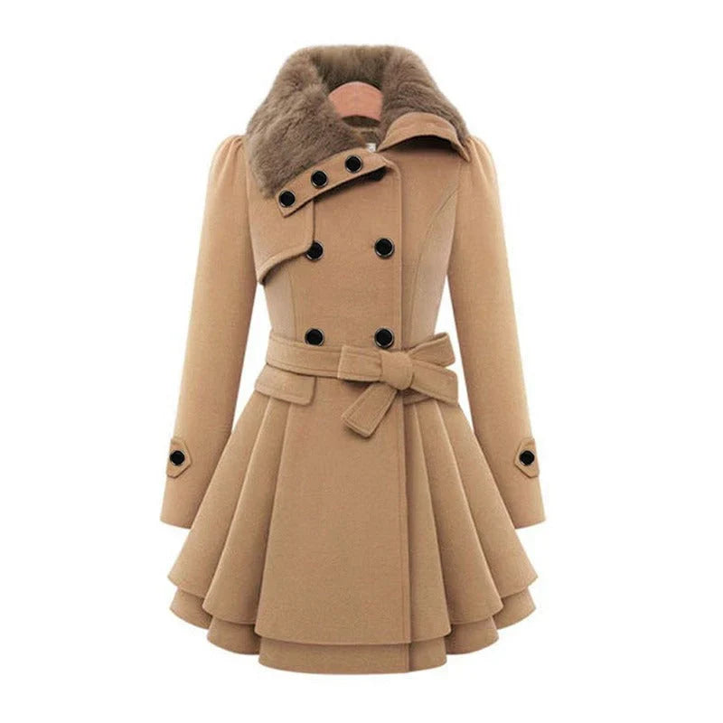 Luxe Elegante Dames Wollen Jas met Dubbele Knopen