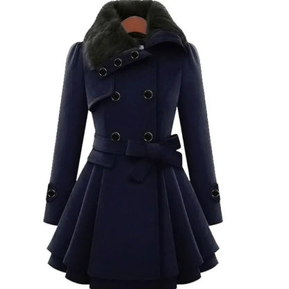 Luxe Elegante Dames Wollen Jas met Dubbele Knopen