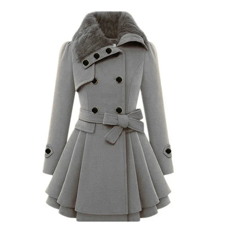 Luxe Elegante Dames Wollen Jas met Dubbele Knopen