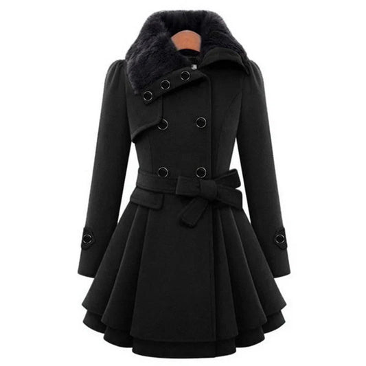 Luxe Elegante Dames Wollen Jas met Dubbele Knopen
