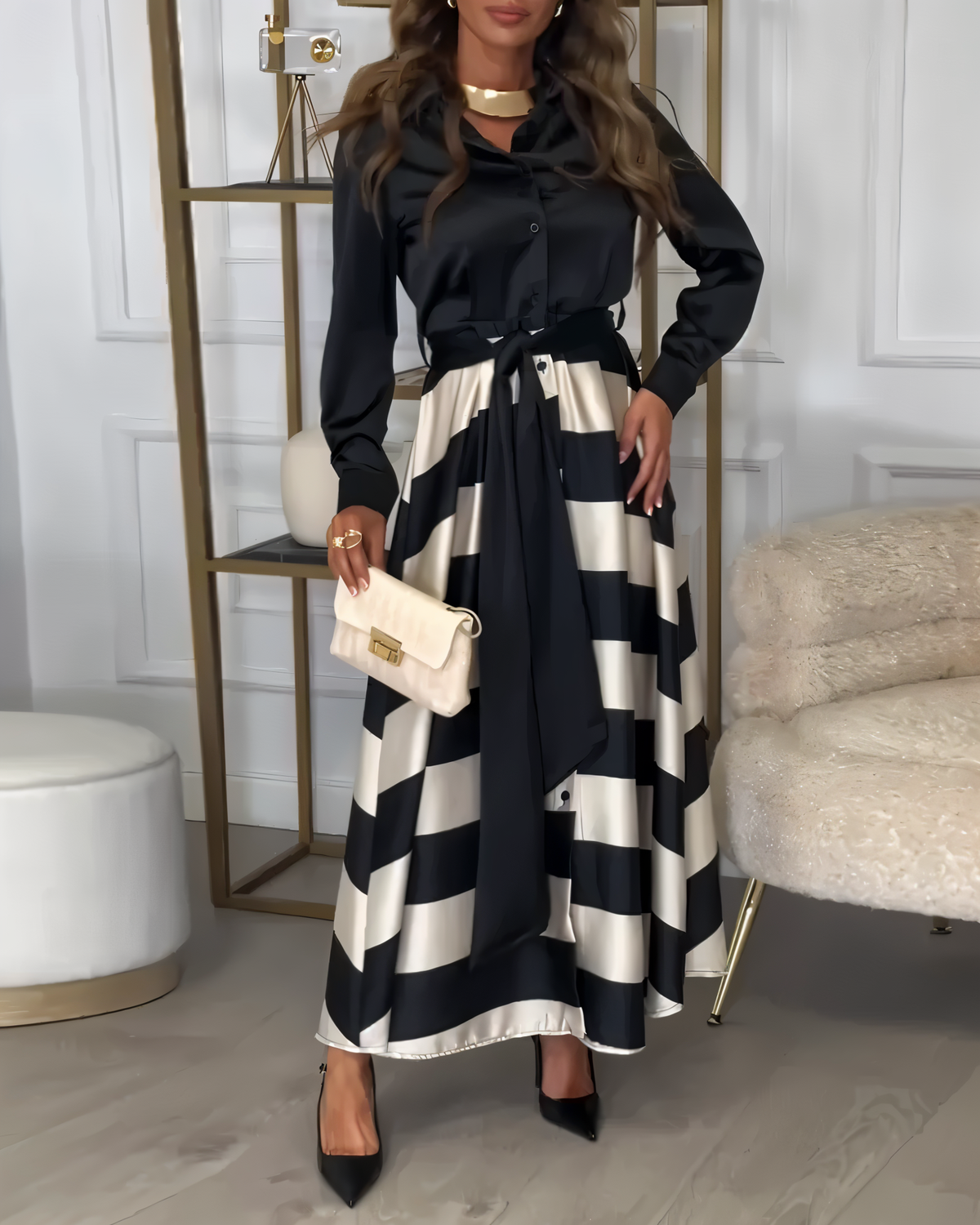 Chique elegante dames maxi jurk met avond uitstraling