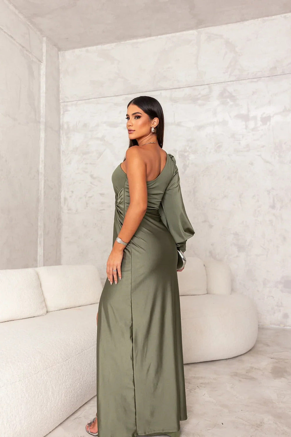 Lyca | Asymmetric Satin Evening Dress with Draping Gala Gown