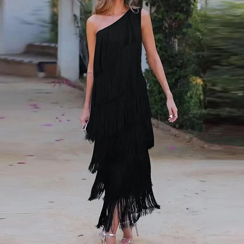 Beverley | Fringed One-Shoulder Dress