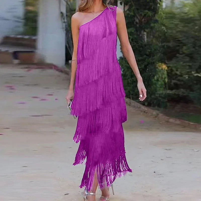 Beverley | Fringed One-Shoulder Dress