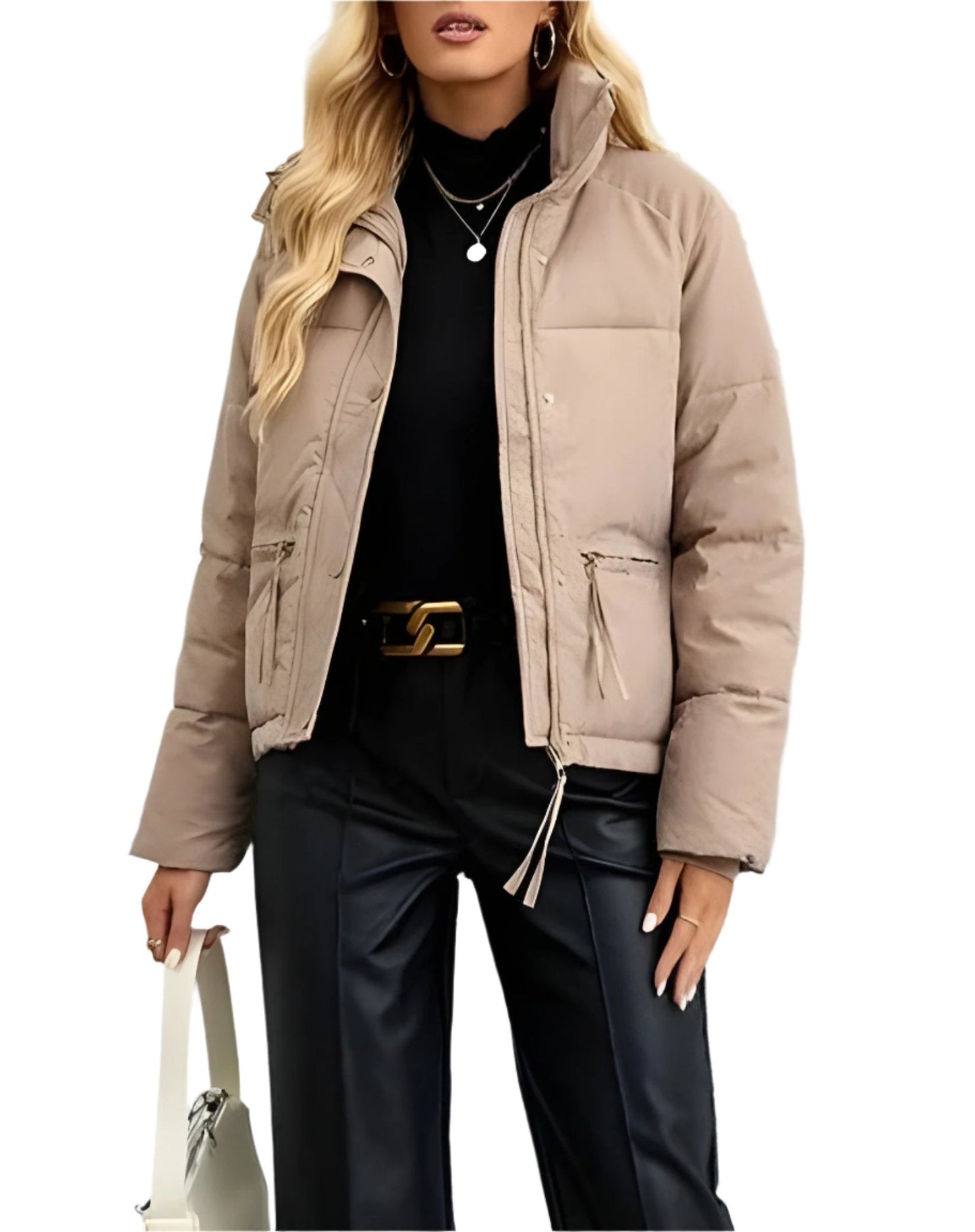 Trendy Warme Dames Puffer Jas met Rits en Hoge Kraag
