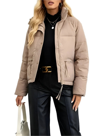 Trendy Warme Dames Puffer Jas met Rits en Hoge Kraag