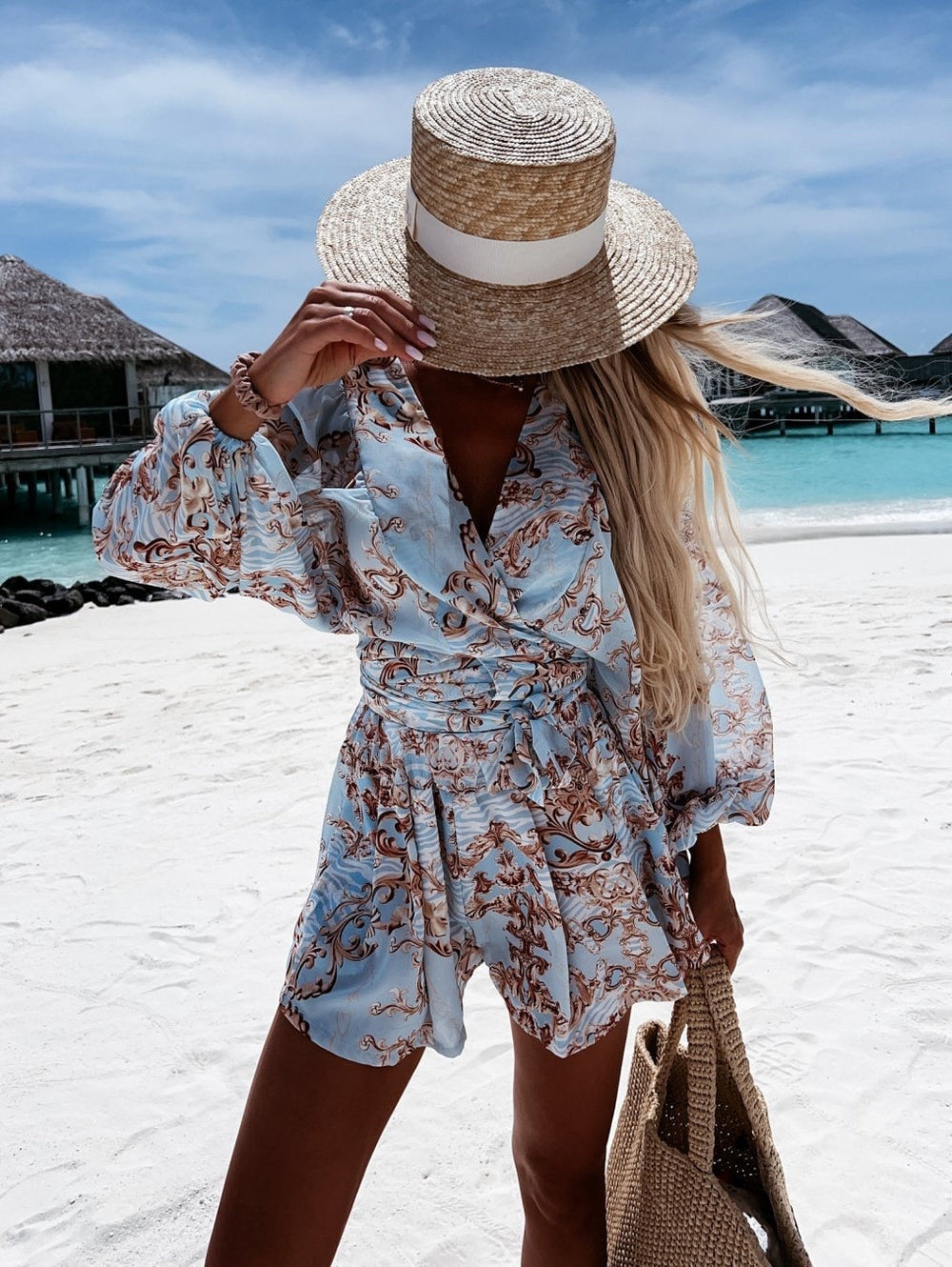 Floortje | Zwierige Playsuit met Tropische Print en Kimono Mouwen