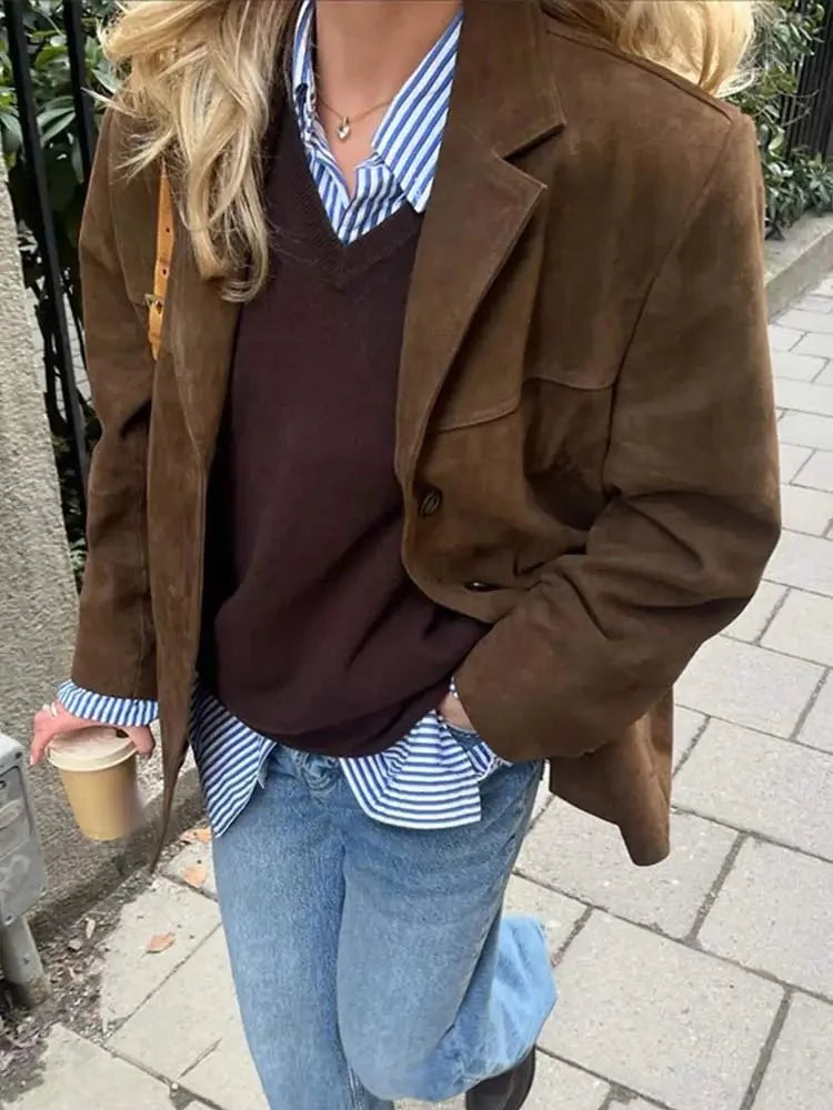Veste Blazer Oversize en Suédine pour Femme - Emilia Lane