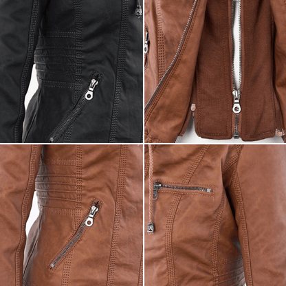 Veste Motard à Capuche en Simili Cuir pour Femme - Emilia Lane
